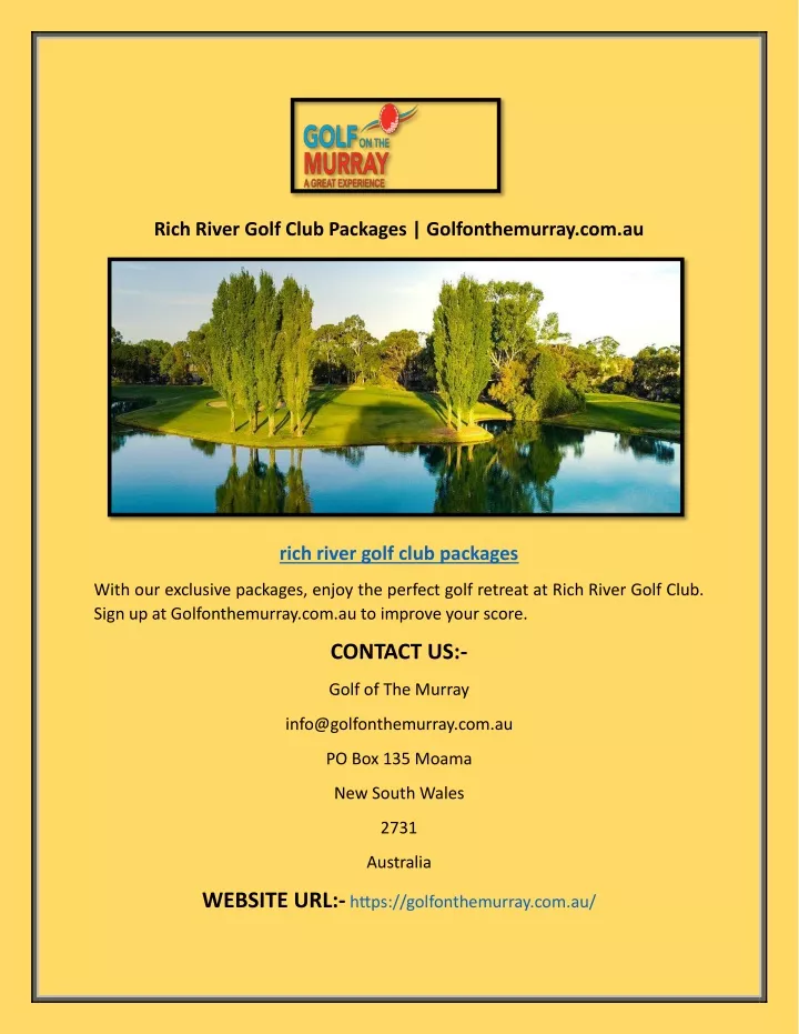 rich river golf club packages golfonthemurray