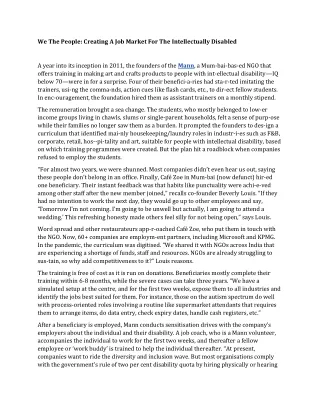 We The People - Creating A Job Market For The Intellectually Disabled