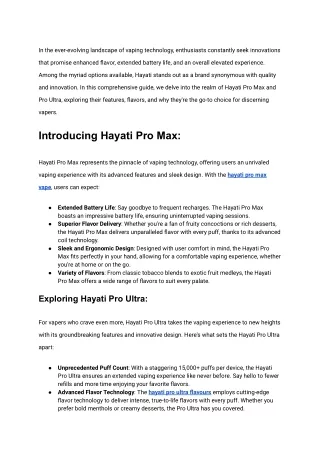 Unlocking the Ultimate Vaping Experience with Hayati Pro Max and Pro Ultra