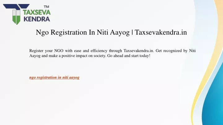 ngo registration in niti aayog taxsevakendra in