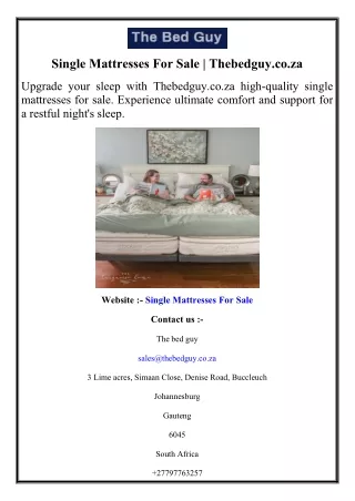 Single Mattresses For Sale  Thebedguy.co.za