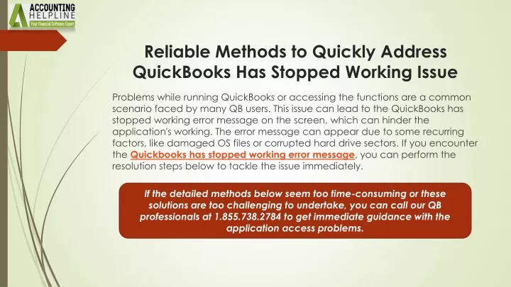 reliable methods to quickly address quickbooks has stopped working issue