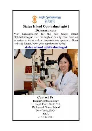 Staten Island Ophthalmologist  Drlunaxu.com