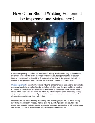 How Often Should Welding Equipment be Inspected and Maintained