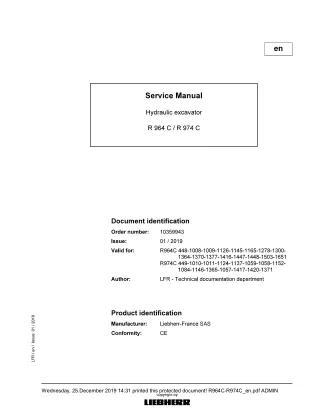 LIEBHERR R964C-1165 Hydraulic Excavator Service Repair Manual