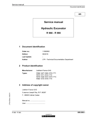LIEBHERR R966 -1427 Hydraulic Excavator Service Repair Manual