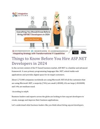 Things to Know Before You Hire ASP.NET Developers in 2024