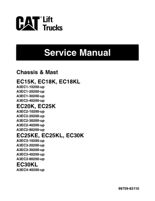 Caterpillar Cat EC15K EC18K Forklift Lift Trucks Service Repair Manual SNA3EC1-10200 and up
