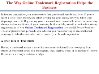 The Way Online Trademark Registration Helps the Business