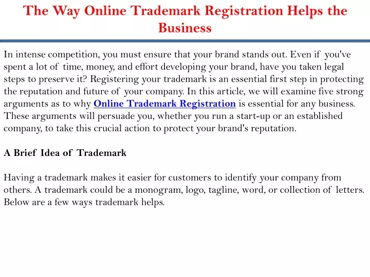 the way online trademark registration helps