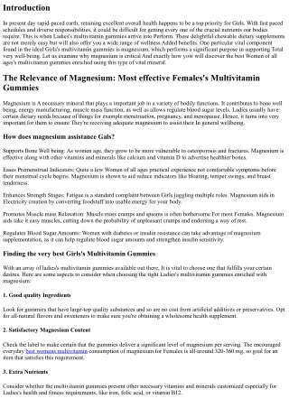 The Importance of Magnesium: Finest Ladies's Multivitamin Gummies