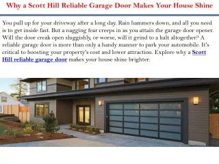 Why a Scott Hill Reliable Garage Door Makes Your House Shine