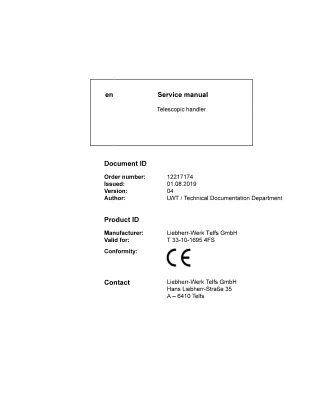 LIEBHERR T33-10-1695 4FS Telescopic Handler Service Repair Manual