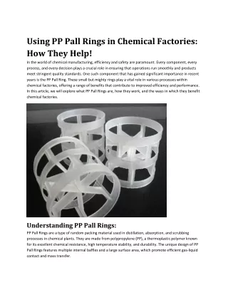 Using PP Pall Rings in Chemical Factories
