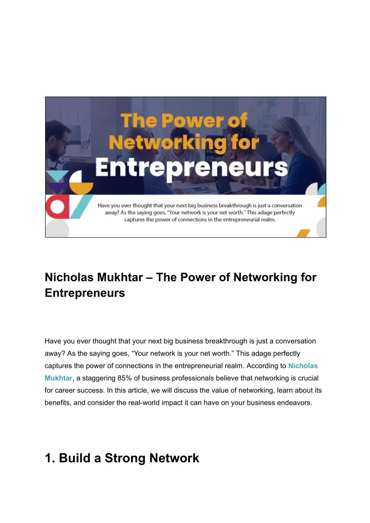nicholas mukhtar the power of networking