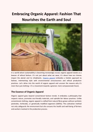 Embracing Organic Apparel: Fashion That Nourishes the Earth and Soul