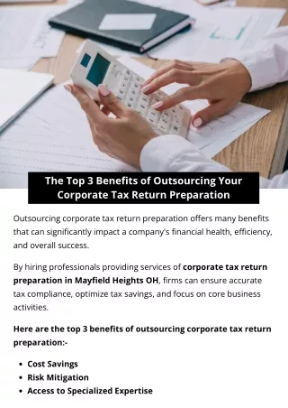 The Top 3 Benefits of Outsourcing Your Corporate Tax Return Preparation