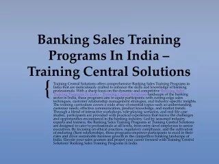 Banking Sales Training Programs In India – Training Central Solutions