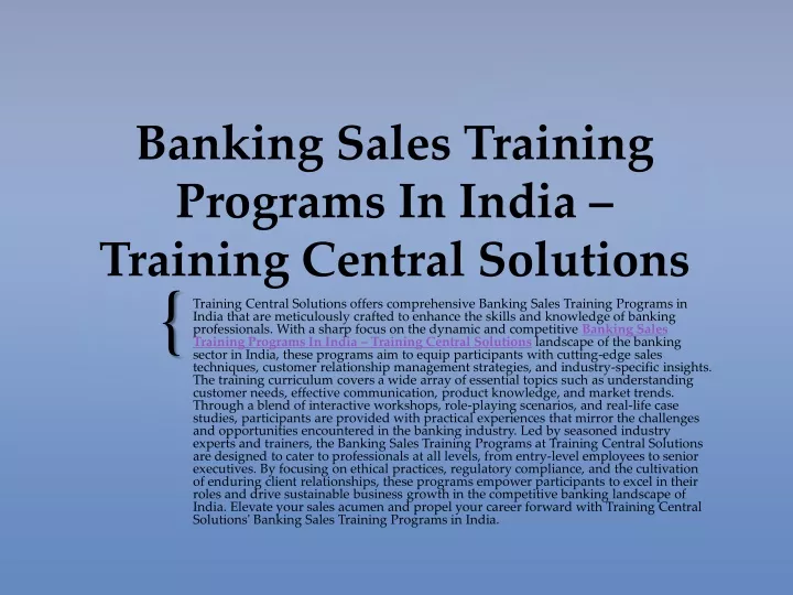 banking sales training programs in india training central solutions