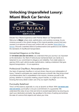 Unlocking Unparalleled Luxury: Miami Black Car Service