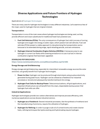 Diverse Applications and Future Frontiers of Hydrogen Technologies