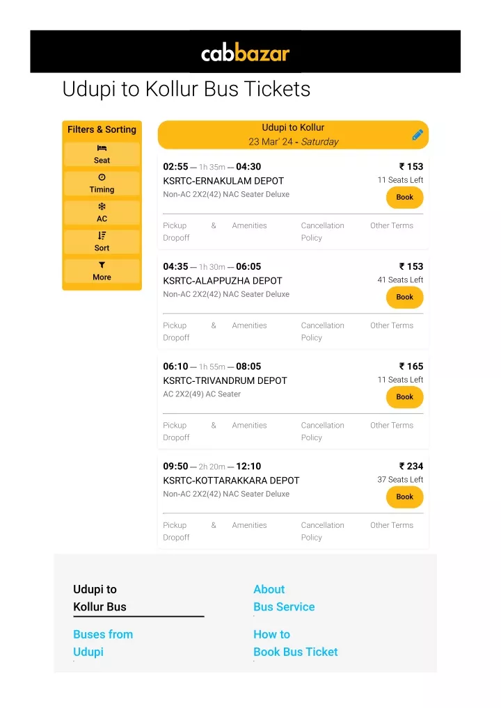 udupi to kollur bus tickets