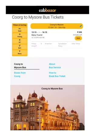 coorg to mysore bus tickets