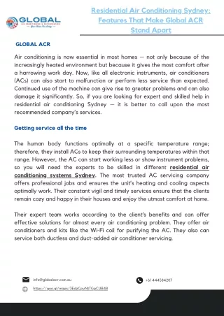 Residential Air Conditioning Sydney Features That Make Global ACR Stand Apart
