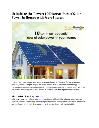 Diverse Uses of Solar Power in Homes with FreyrEnergy: