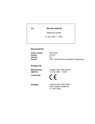 LIEBHERR TL432-1483-7 13335 Telescopic Handler Service Repair Manual