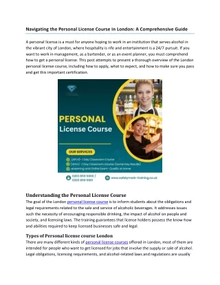 Personal License Course in London