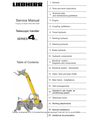 LIEBHERR TL441-13 Telescopic Handler Service Repair Manual