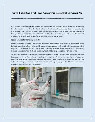 Safe Asbestos and Lead Violation Removal Services NY