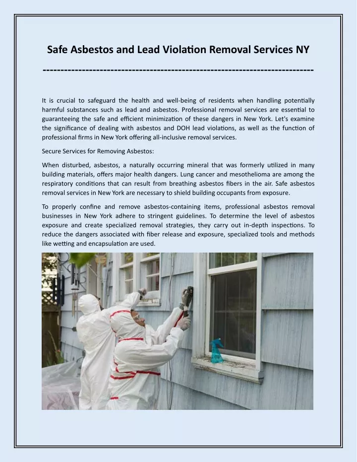 safe asbestos and lead violation removal services