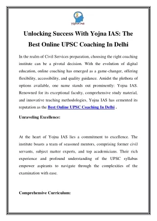 Yojna IAS: The Best Online UPSC Coaching In Delhi