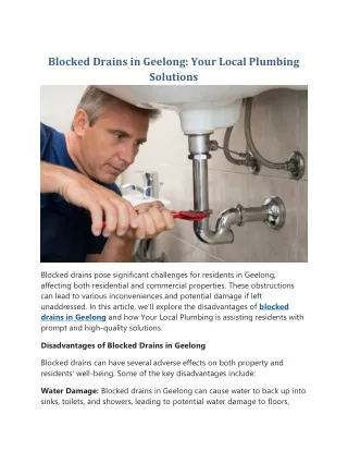 Blocked Drains in Geelong Your Local Plumbing Solutions