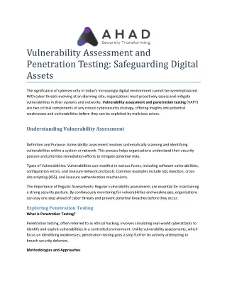 Vulnerability Assessment and Penetration Testing: Safeguarding Digital Assets