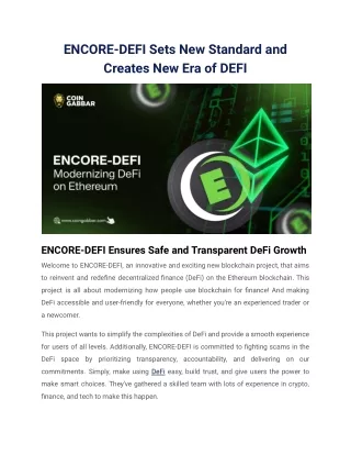 ENCORE-DEFI Sets New Standard and Creates New Era of DEFI