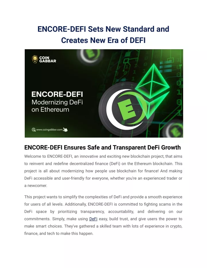 encore defi sets new standard and creates