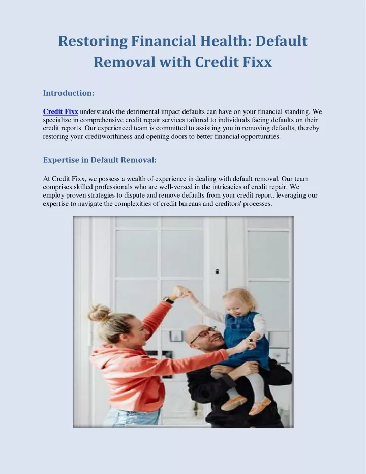 restoring financial health default removal with