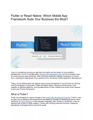 Flutter or React Native Which Mobile App Framework Suits Your Business the Most