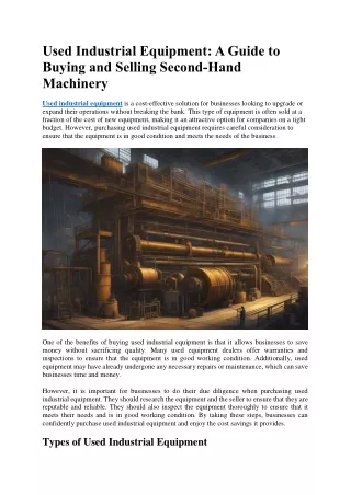 Used Industrial Equipment A Guide to Buying and Selling Second-Hand Machinery