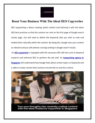 Boost Your Business With The Ideal SEO Copywriter