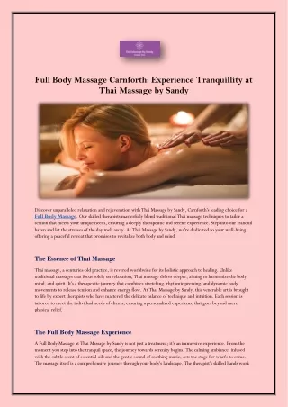 Full Body Massage Carnforth: Experience Tranquillity at Thai Massage by Sandy