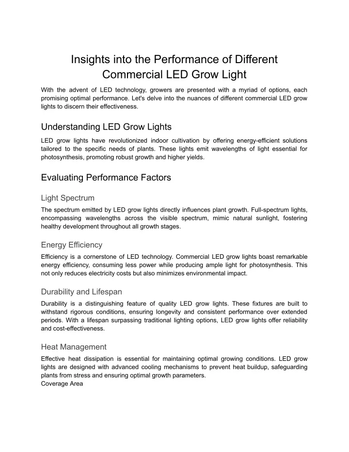 insights into the performance of different