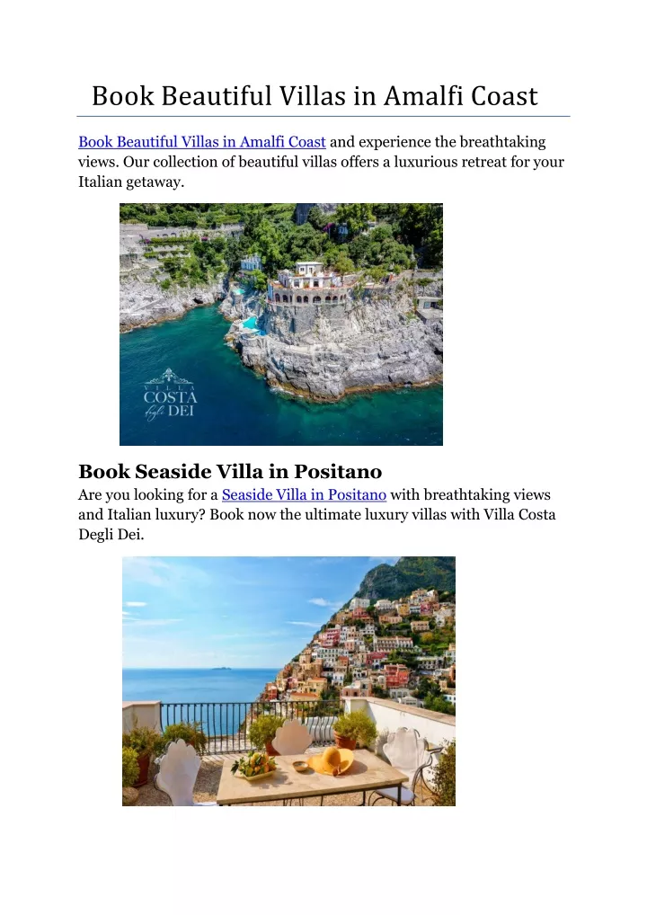 book beautiful villas in amalfi coast