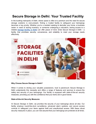 Secure Storage in Delhi: Your Trusted Facility