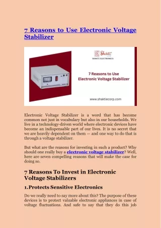 7 Reasons to Use Electronic Voltage Stabilizer
