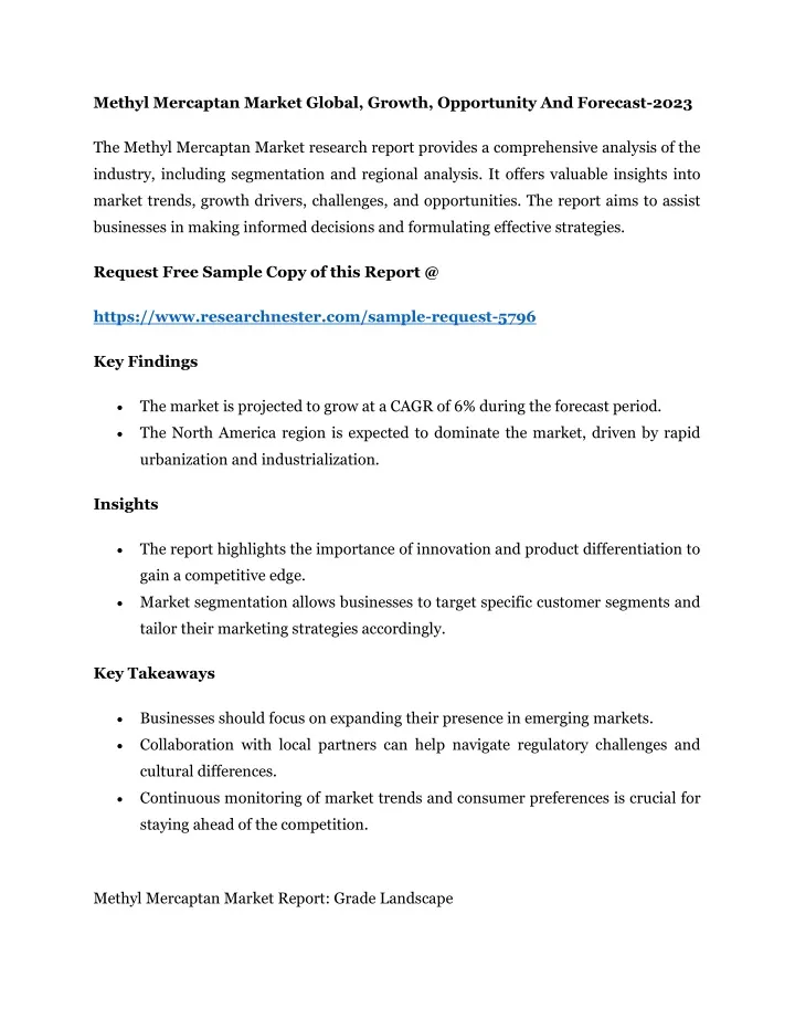 methyl mercaptan market global growth opportunity