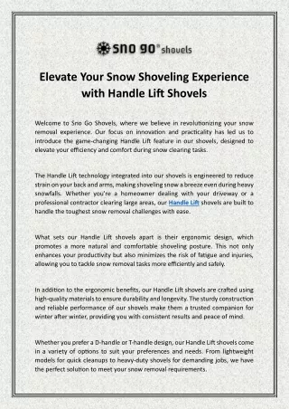 Elevate Your Snow Shoveling Experience with Handle Lift Shovels